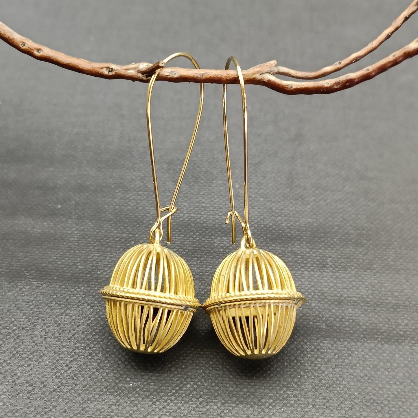 Gold Cage Hanging Earrings - Precious Sparkle