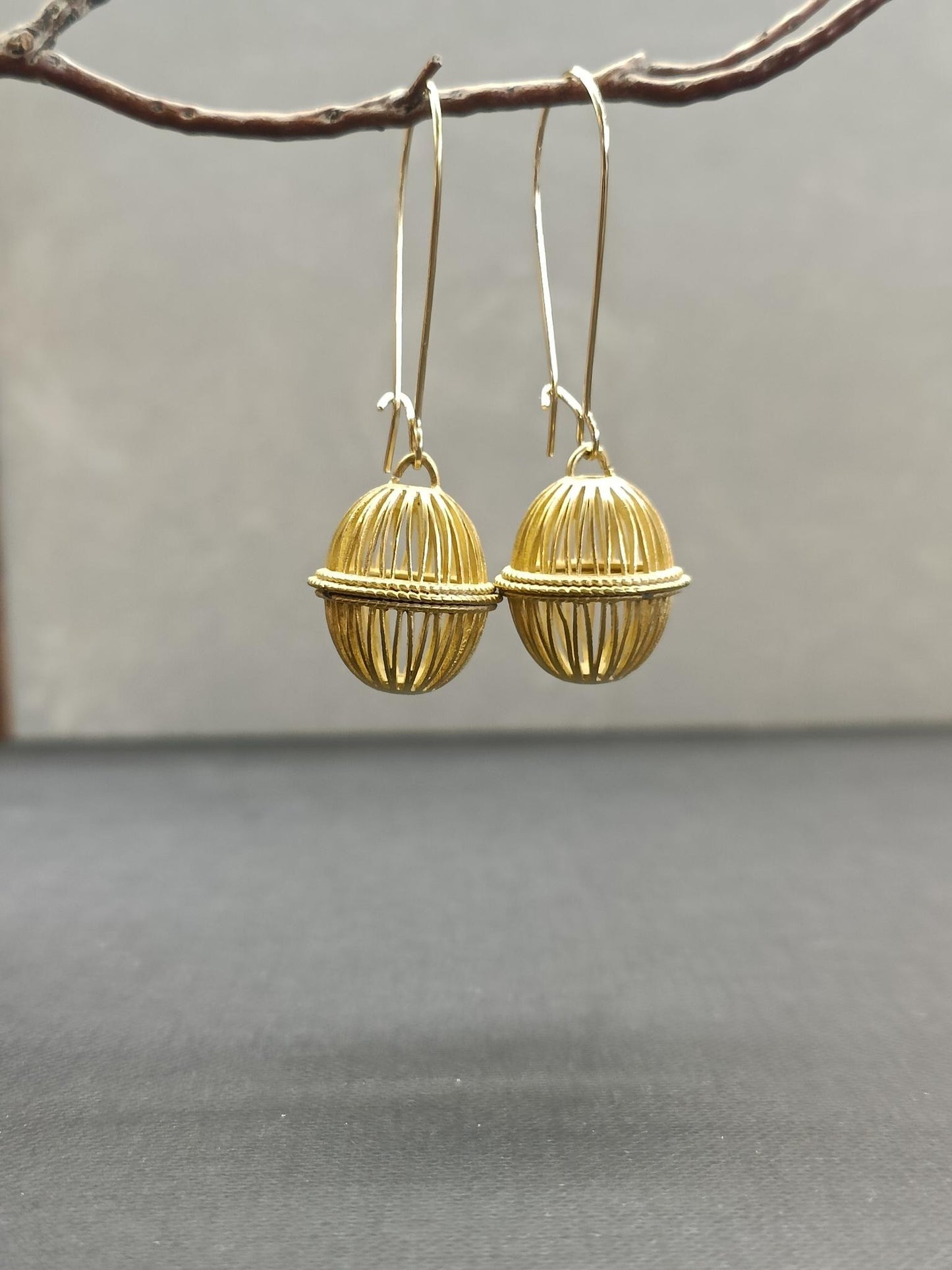 Gold Cage Hanging Earrings - Precious Sparkle