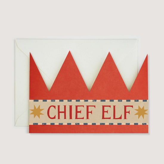 Chief Elf Christmas Party Hat Card - Precious Sparkle