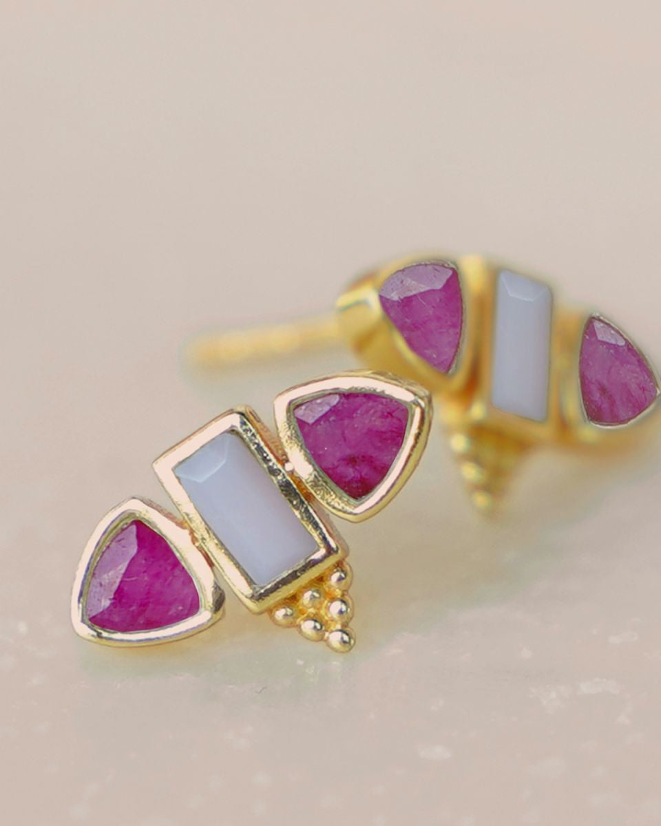 muja juma Stud Earrings Ruby + Pink Opal