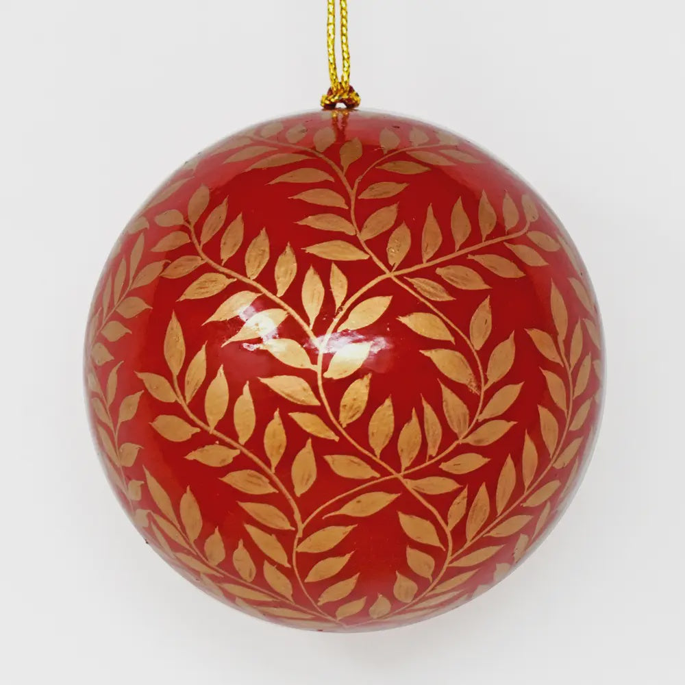 Fair Trade Red Bauble - Gold Vines - Precious Sparkle