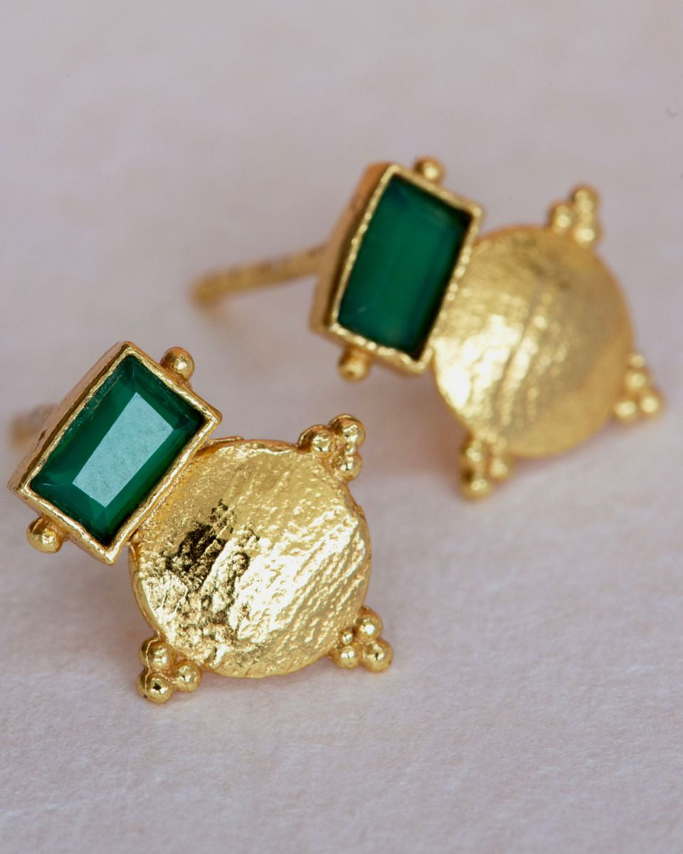 muja juma Stud Earrings Aline Green Agate Coin