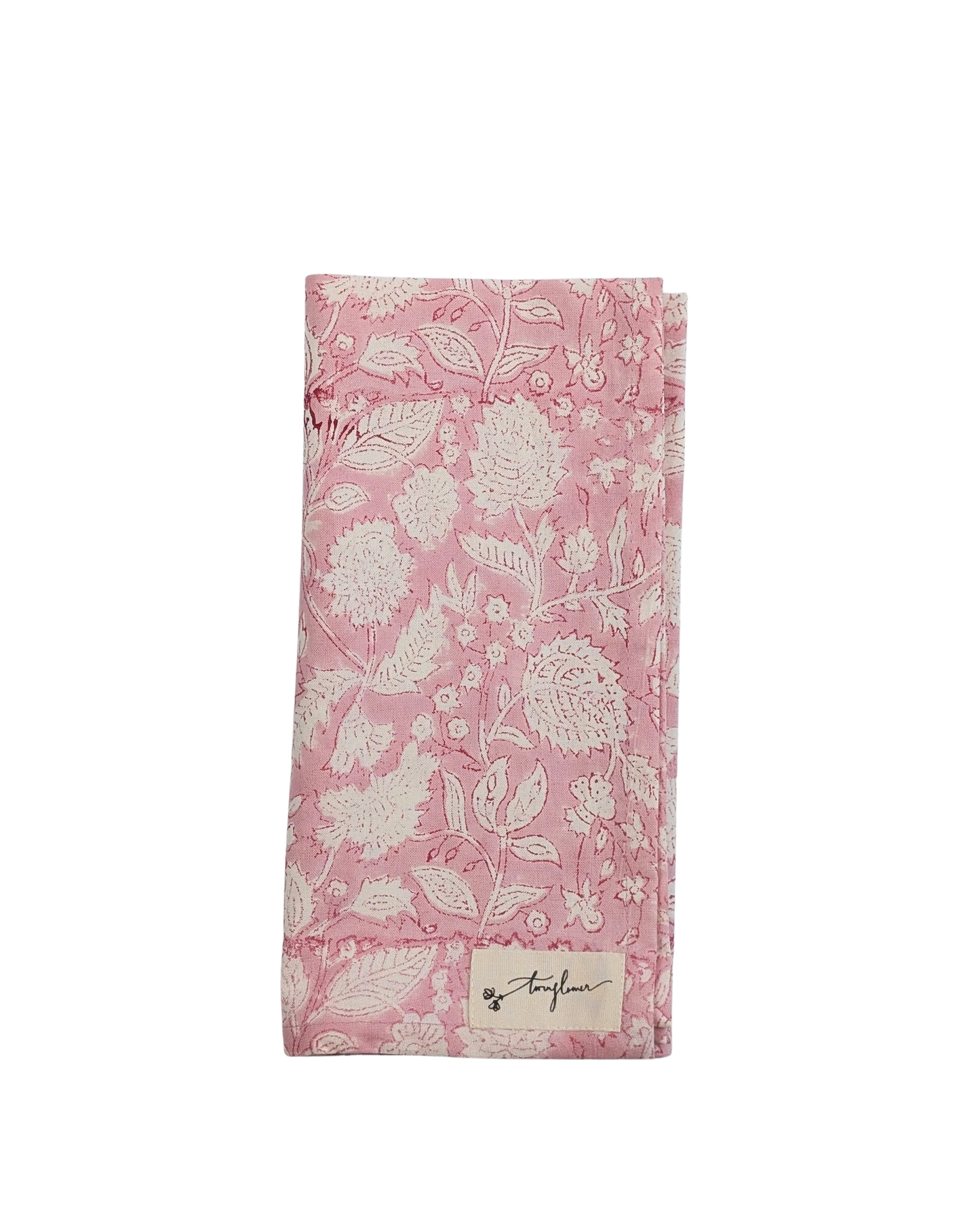 Pink Floral Block Printed Cotton Napkin 50x50cm