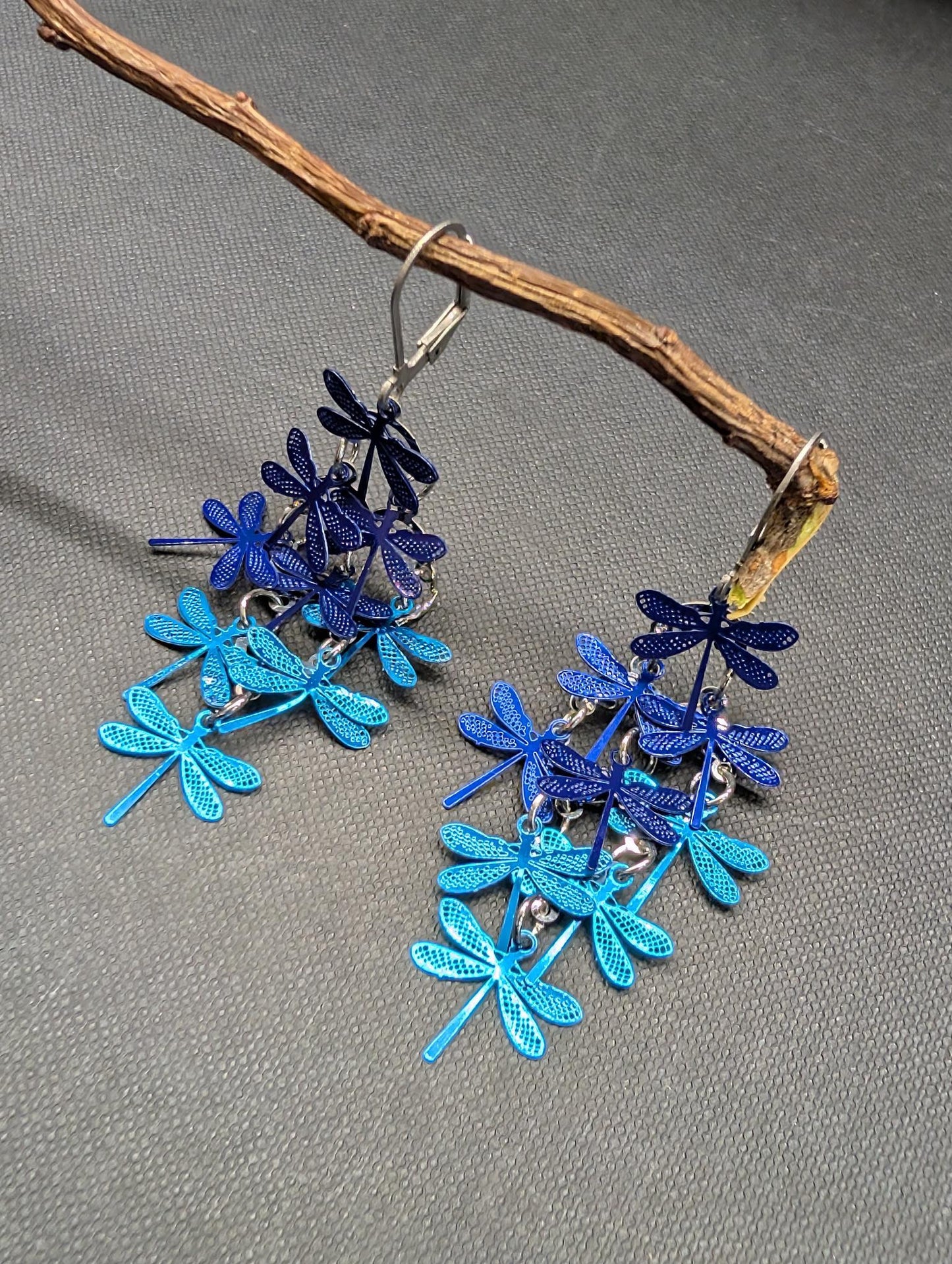 Chandelier Dragonfly Earrings Blue - Precious Sparkle
