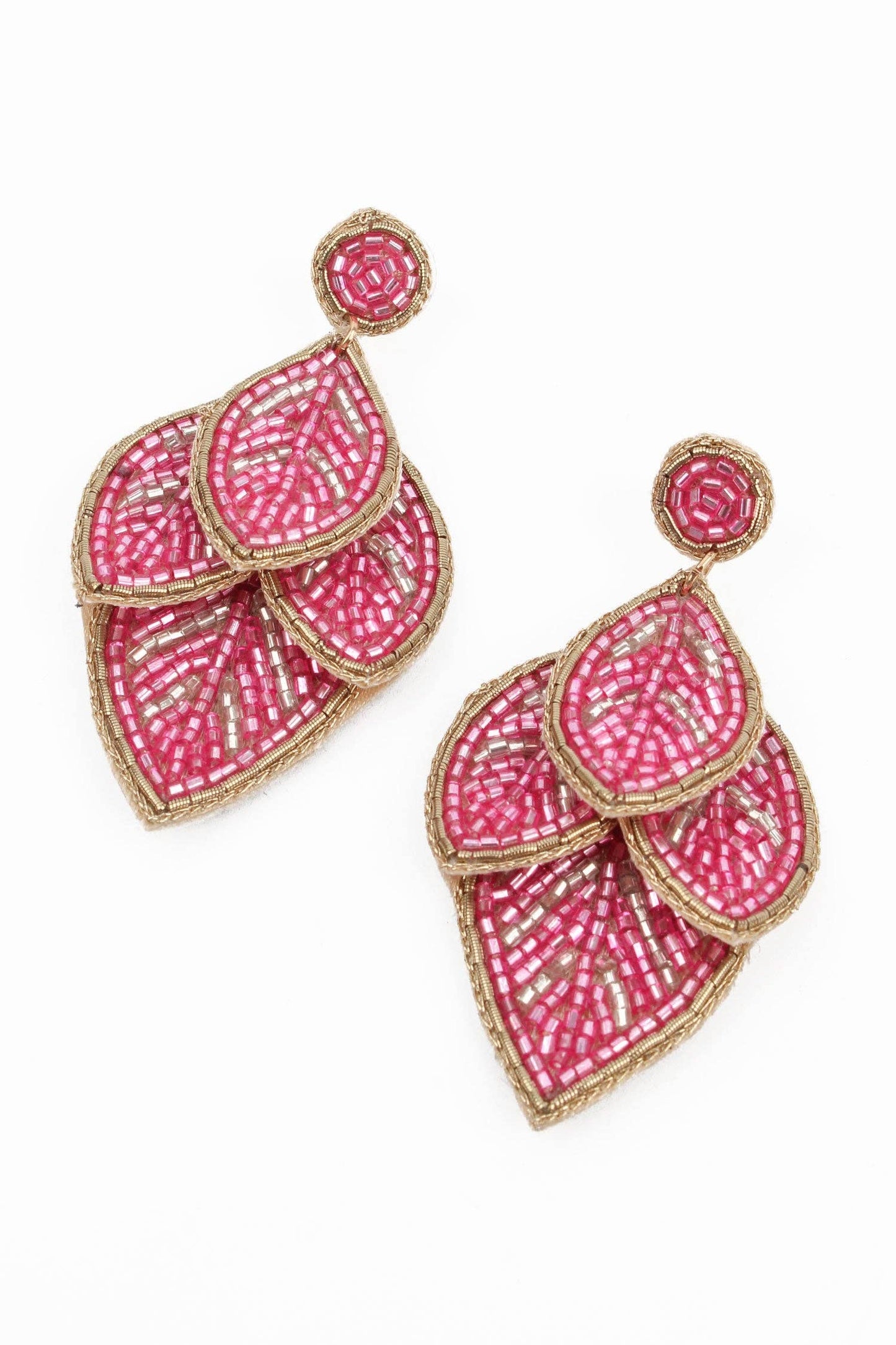 My Doris Pink Beaded Leaf Earrings - Precious Sparkle