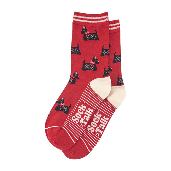 Sock Talk Women's Bamboo Socks - Red/Cream, Scottish Terriers - Precious Sparkle