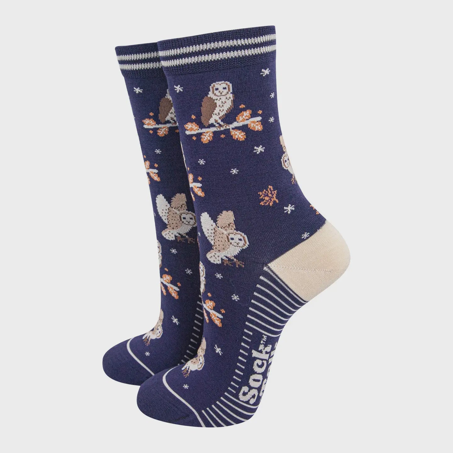 Sock Talk Women's Bamboo Socks - Navy Blue/Cream, Barn Owls - Precious Sparkle