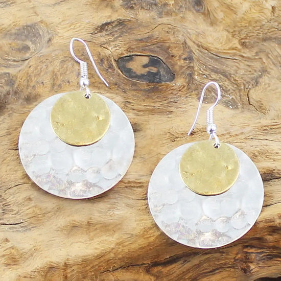 Suzie Blue Beaten Double Metal Disc Earrings - Precious Sparkle