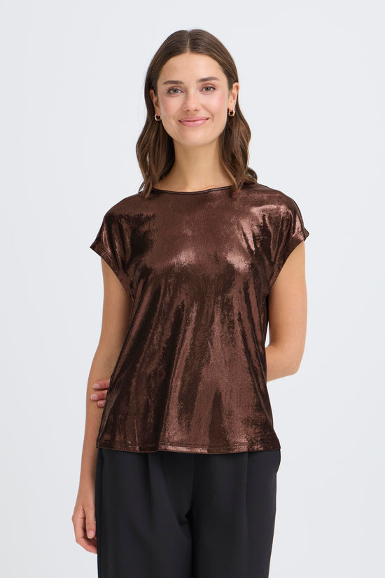 Fransa Frfranny Chocolate Metallic Tee - Precious Sparkle
