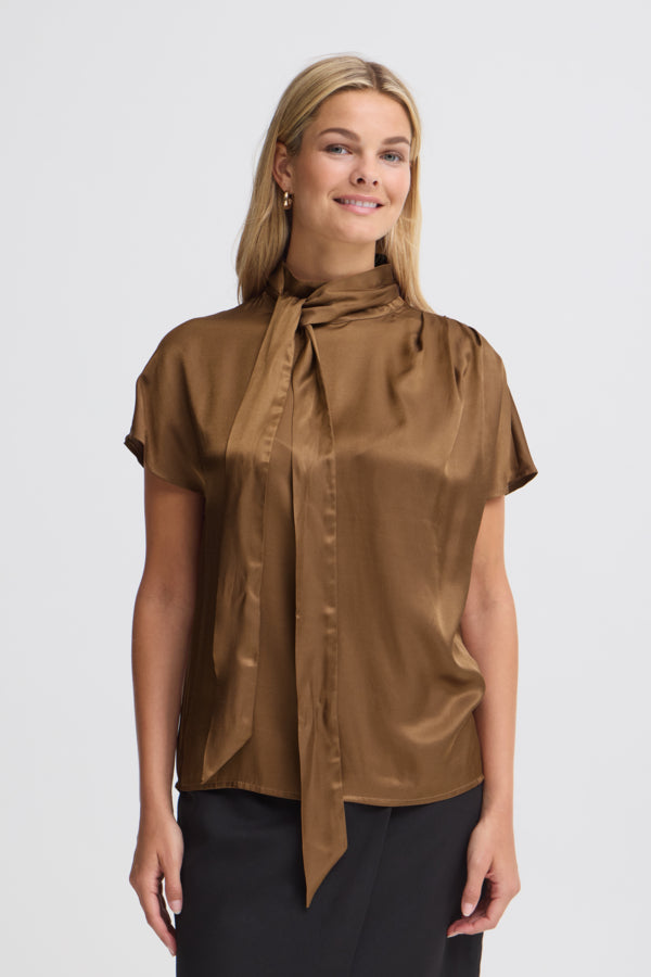 Fransa Shiny Blouse Toffee Brown - Precious Sparkle
