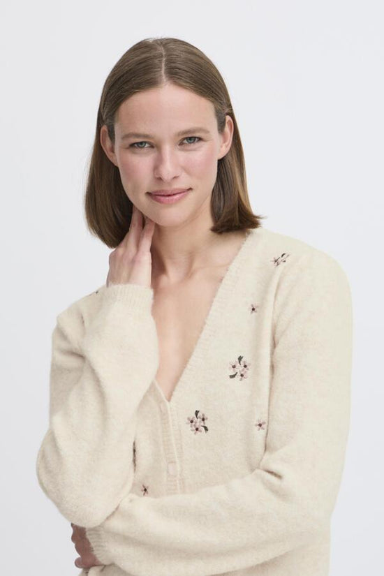 b.young Byomea Embroidered Cardigan Birch Melange - Precious Sparkle