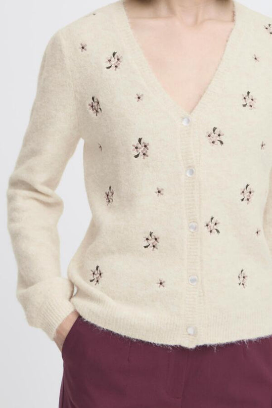 b.young Byomea Embroidered Cardigan Birch Melange - Precious Sparkle