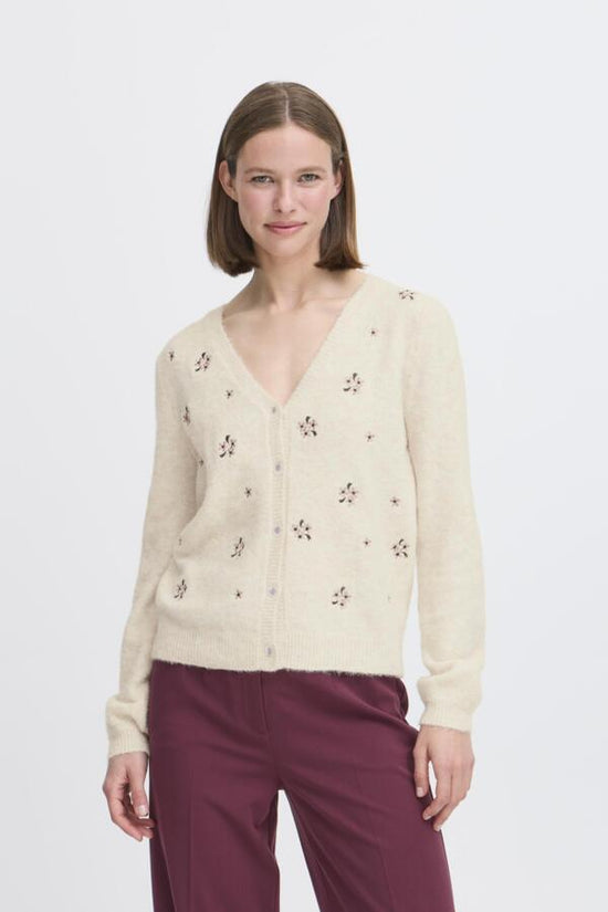 b.young Byomea Embroidered Cardigan Birch Melange - Precious Sparkle