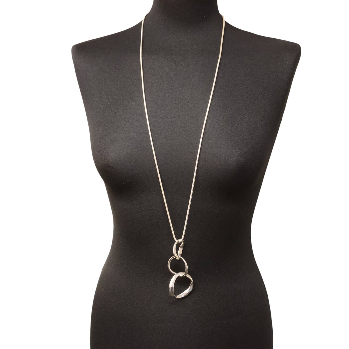 Tribal 3 Hoop Long Pendant Necklace in Silver