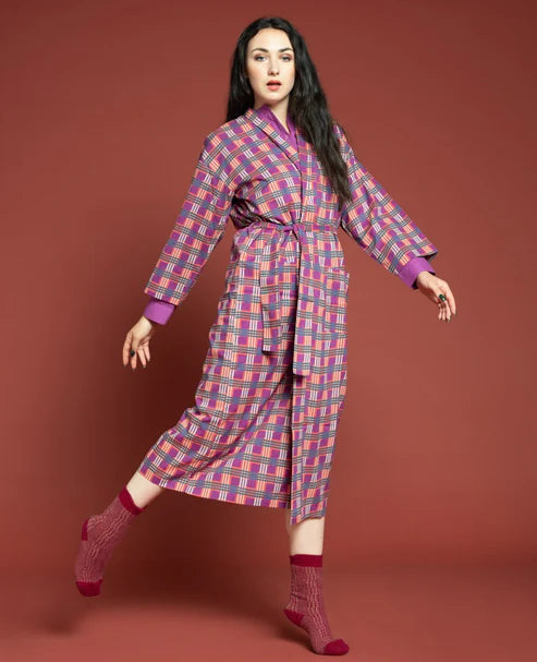 Les Touristes Checky Bright Coral Dressing Gown - Precious Sparkle