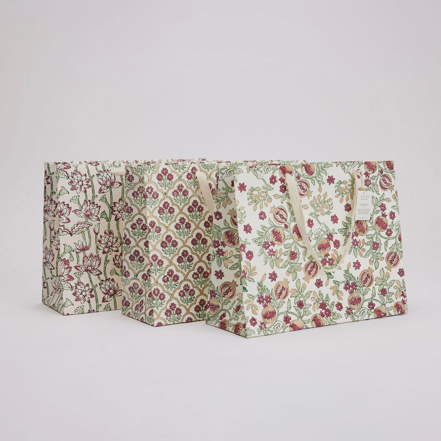 Paper Mirchi Hand Block Printed Large Gift Bag Cherry - Precious Sparkle