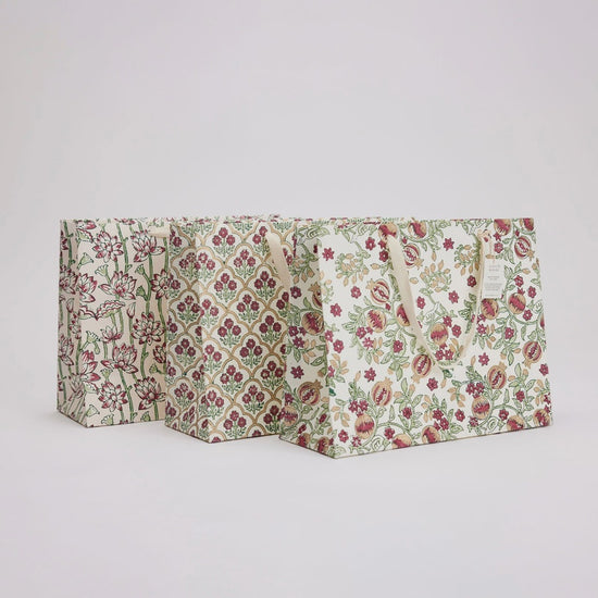Paper Mirchi Hand Block Printed Large Gift Bag Cherry - Precious Sparkle