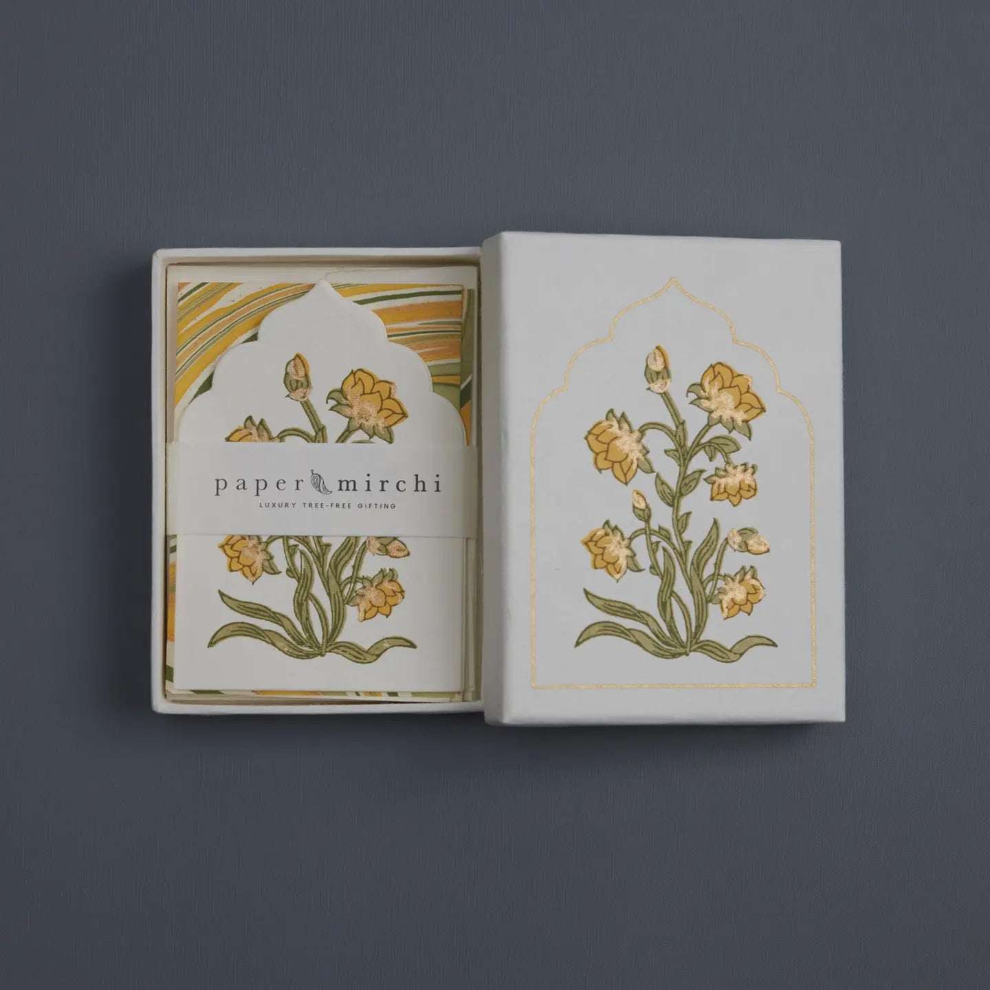 Paper Mirchi Boxed Artisan Notecard Set Sandook Topaz - Precious Sparkle