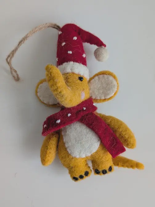 Santa Hat Elephant Felt Christmas Ornament Handmade - Precious Sparkle