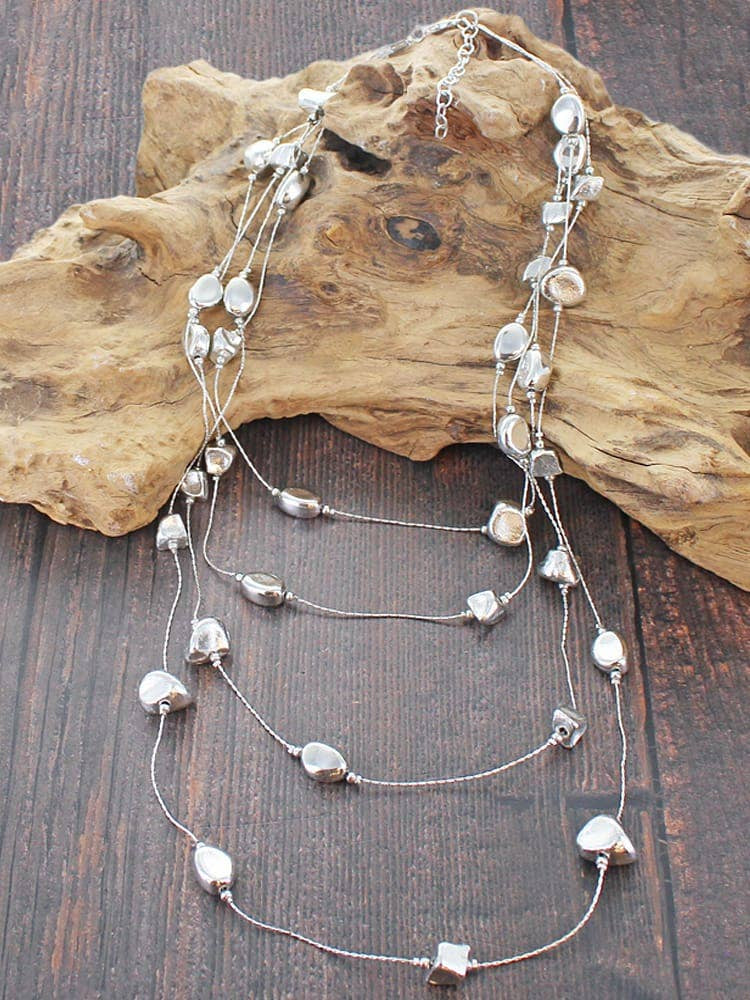 Suzie Blue Long 4 Strand Nugget Chain Necklace