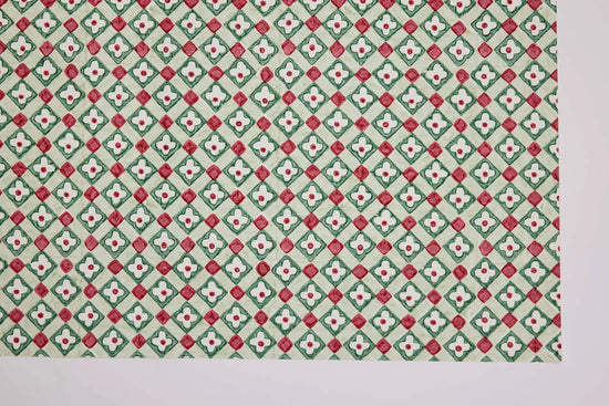 Paper Mirchi Block Printed Wrapping Paper Floral Checks Sage - Precious Sparkle