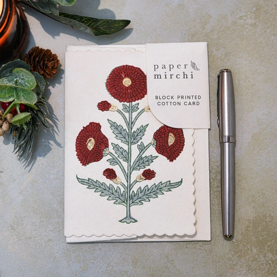 Hand Block Printed Greeting Card Gc Genda Sage - Precious Sparkle