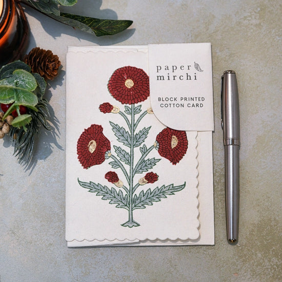 Hand Block Printed Greeting Card Gc Genda Sage - Precious Sparkle