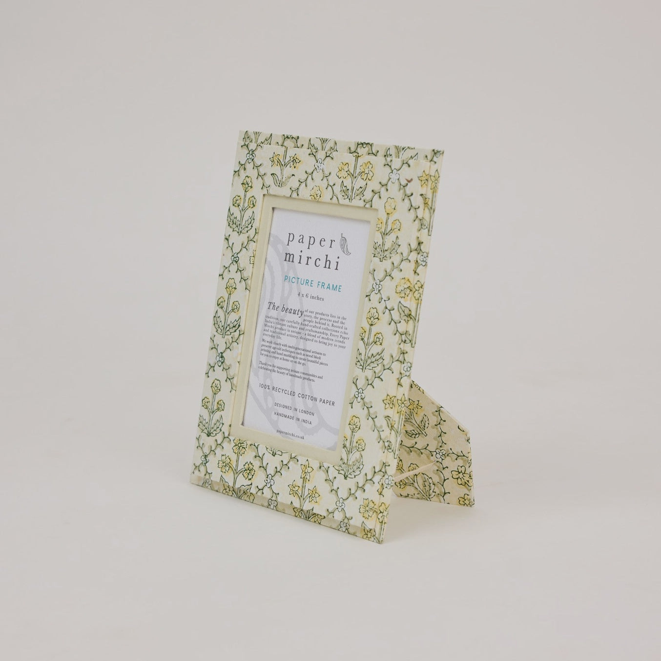 Block Printed Picture Frame 4x6- Floral Lattice Buttercream - Precious Sparkle