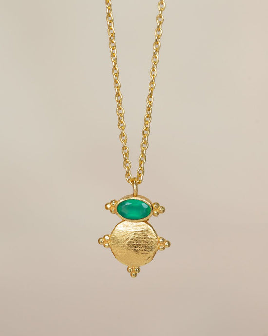 muja juma Aline Oval Green Agate Coin Necklace - Precious Sparkle
