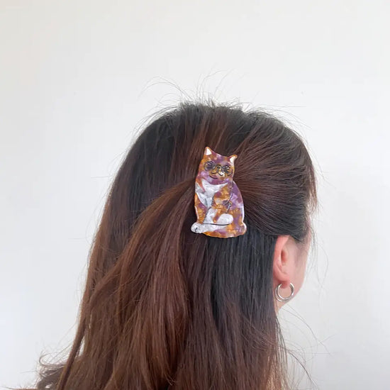 Load image into Gallery viewer, Hand-Painted Exotic Tabby Cat Barrette Hair Clip
