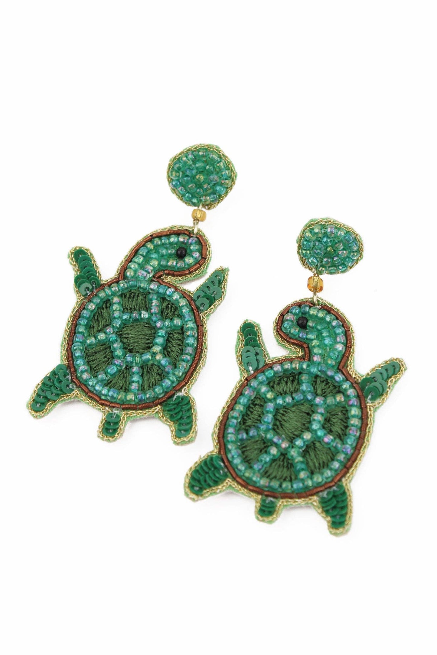 My Doris Green Beaded Sea Turtle Earrings