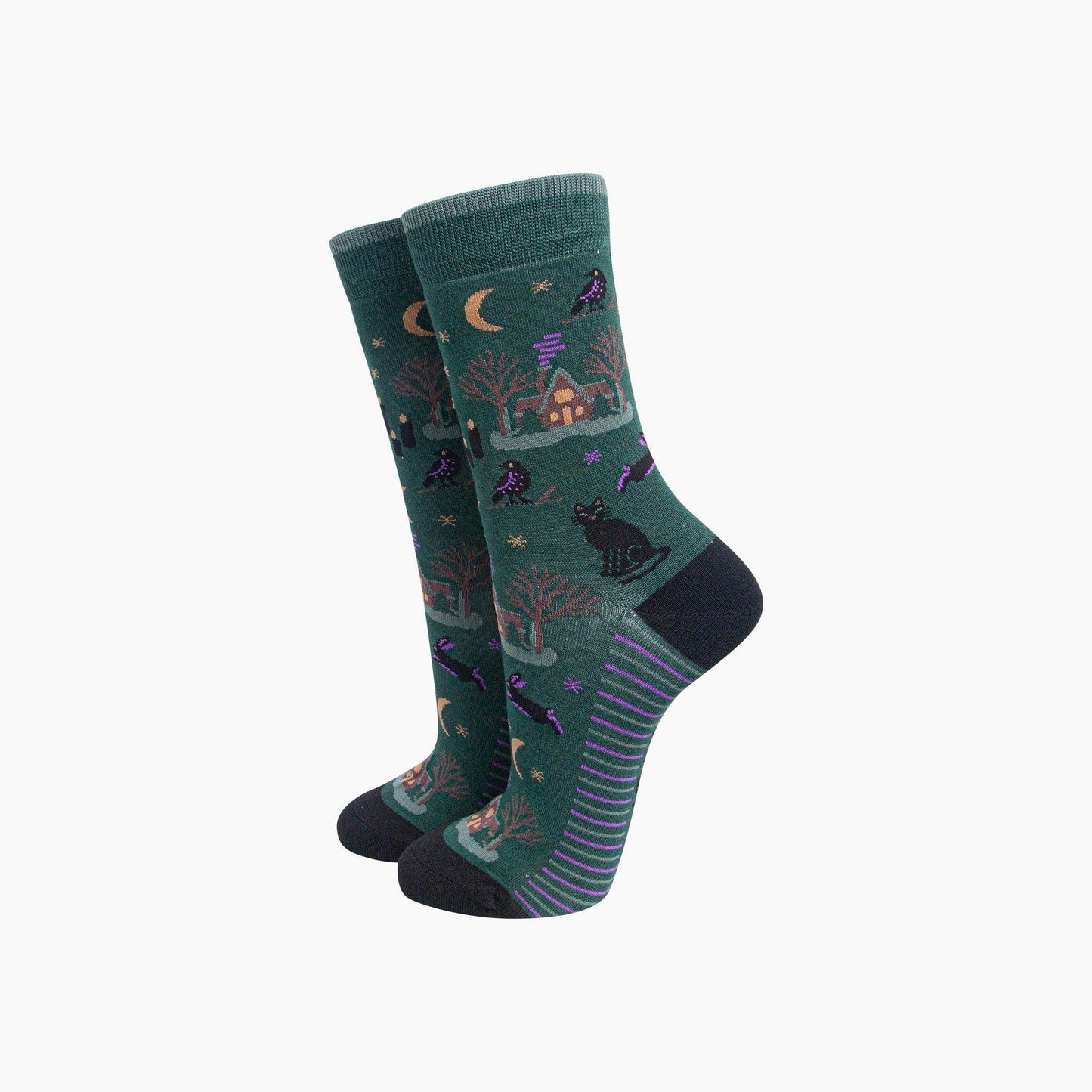 Sock Talk Witchy Cabin Women's Bamboo Socks in Forest Green - Precious Sparkle