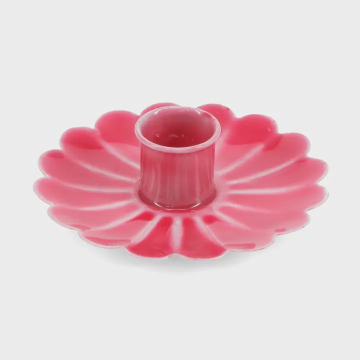Rex Enamel Flat Flower Candle Holder Vibrant Pink - Precious Sparkle