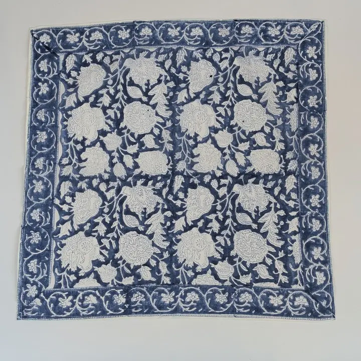 Blue & White Block Print Bandana Square Scarf