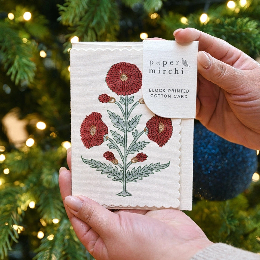 Hand Block Printed Greeting Card Gc Genda Sage - Precious Sparkle