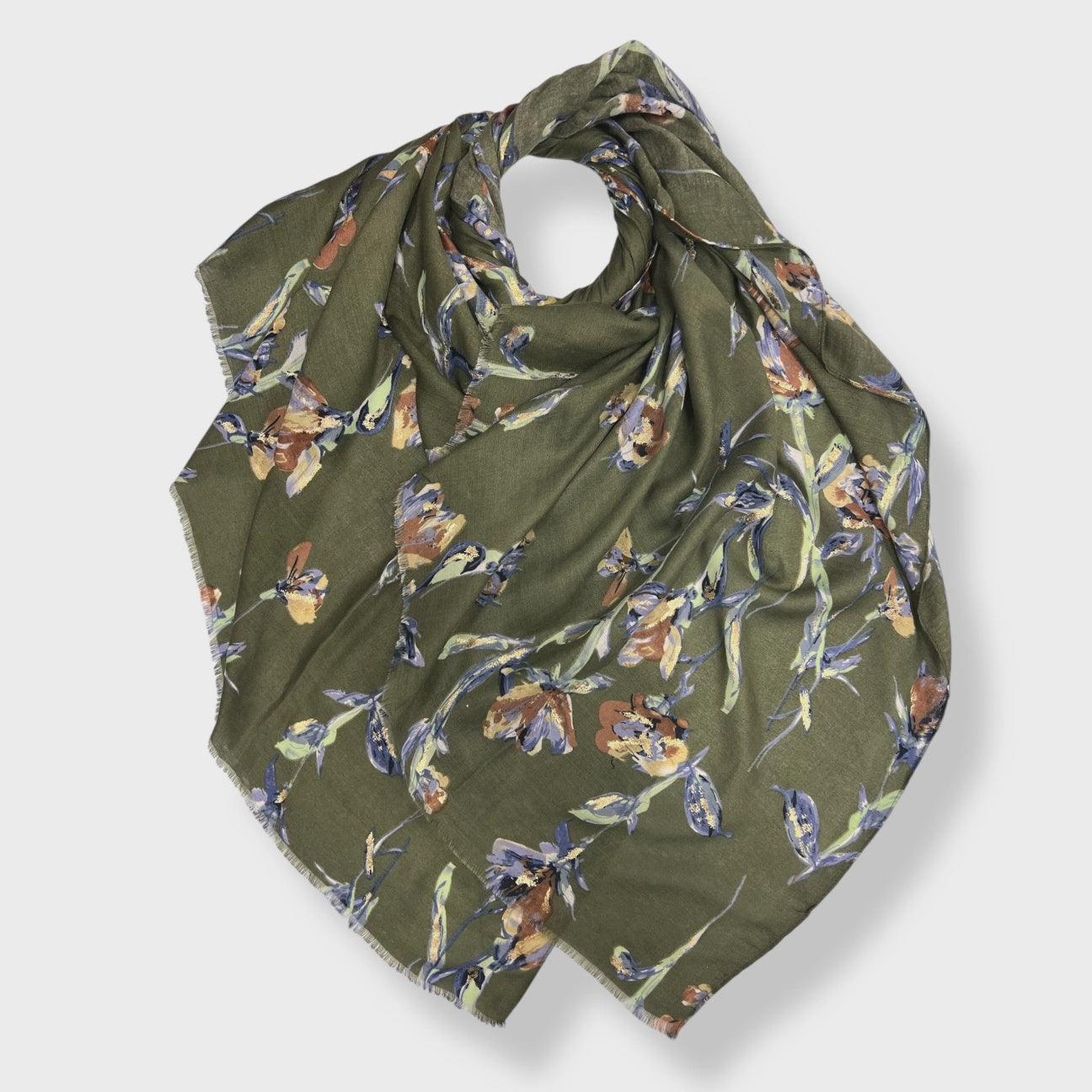 Jasmine Flower Print Scarf Khaki - Precious Sparkle