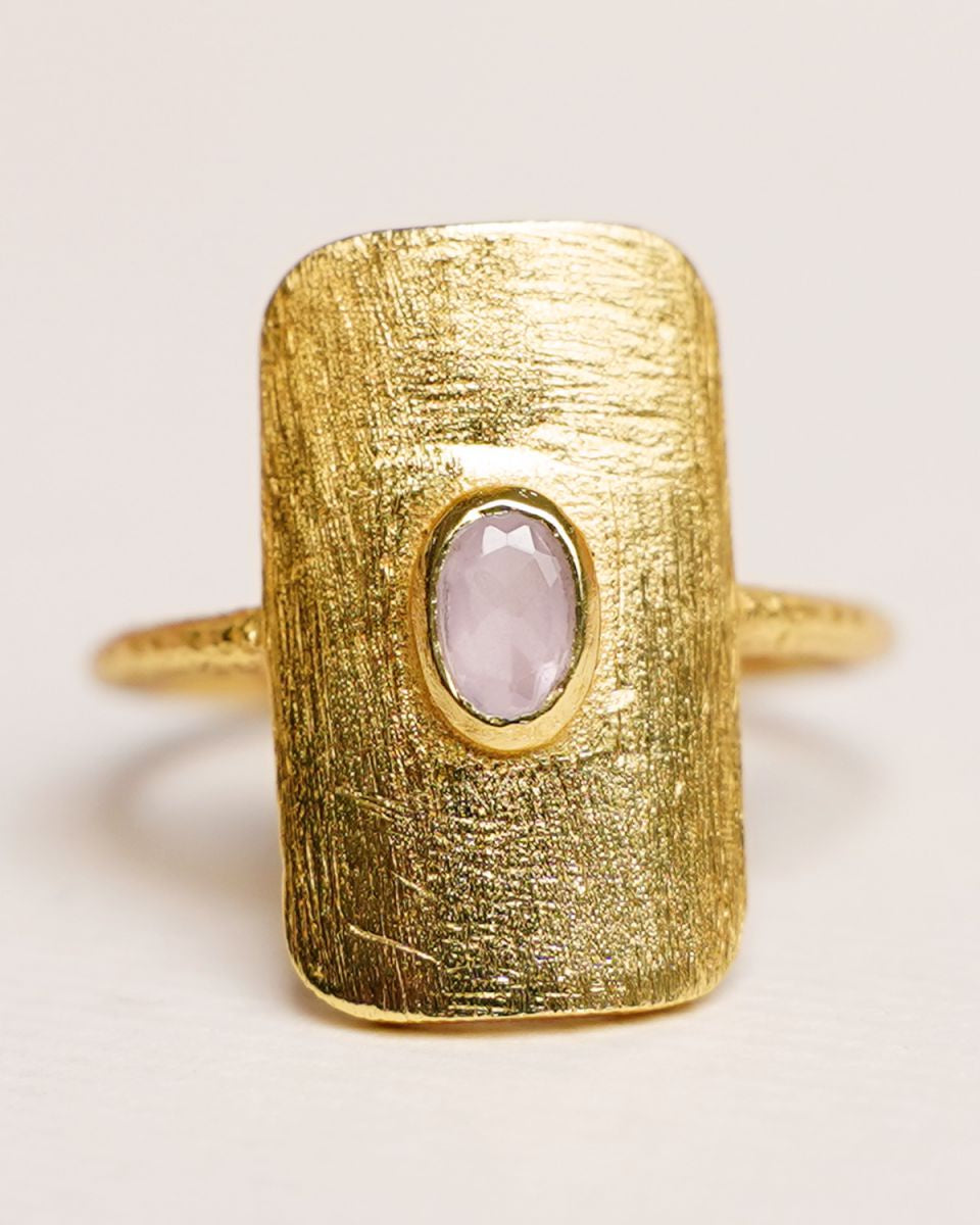 muja juma Rectangular Faced Rose Quartz Ring
