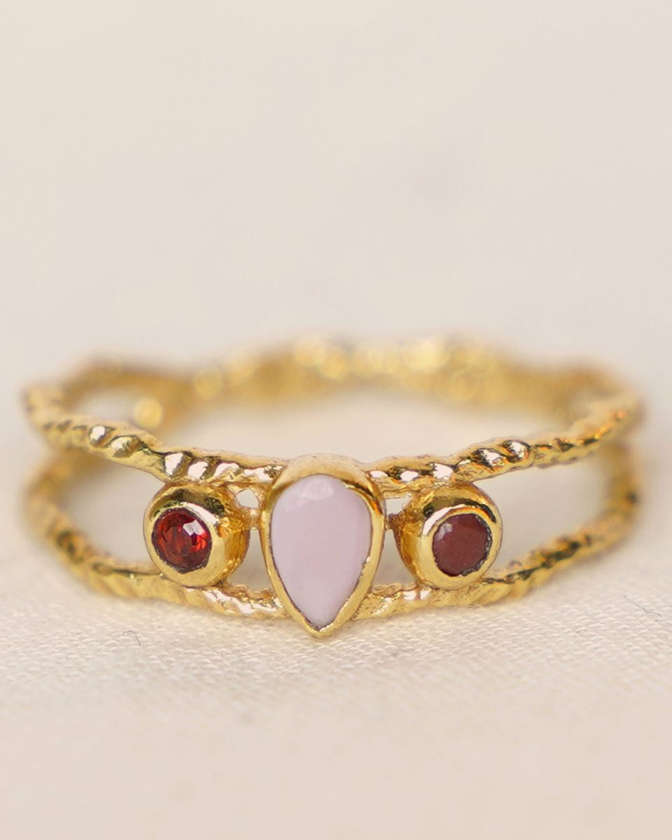 muja juma Rope Double Band Ring with Red Stones