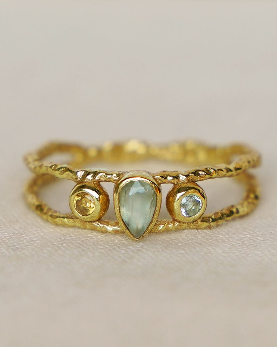 muja juma Ring Size 58 Citrine + Prenite + Blue Topaz Pear