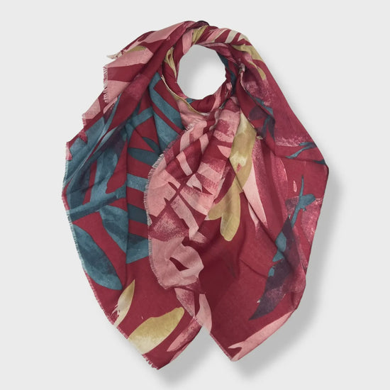 Big Amazon Leaves Scarf Burgundy - Precious Sparkle