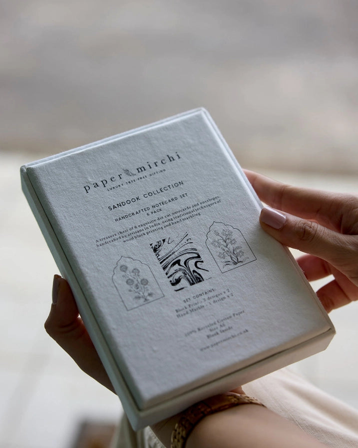 Paper Mirchi Boxed Artisan Notecard Set Sandook Ruby - Precious Sparkle