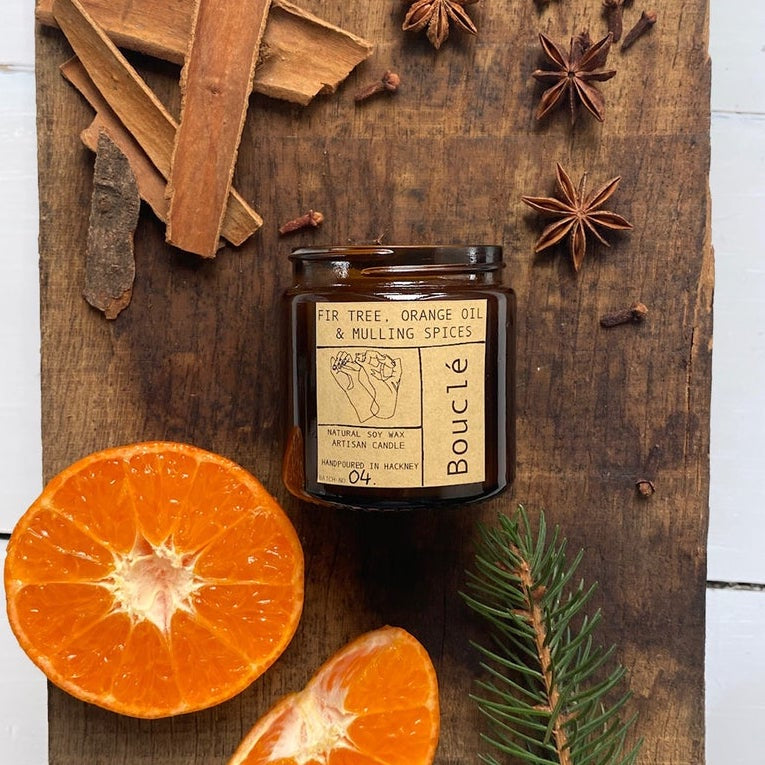 Bouclé Fir Tree, Orange Oil & Mulling Spices Winter Candle - Precious Sparkle