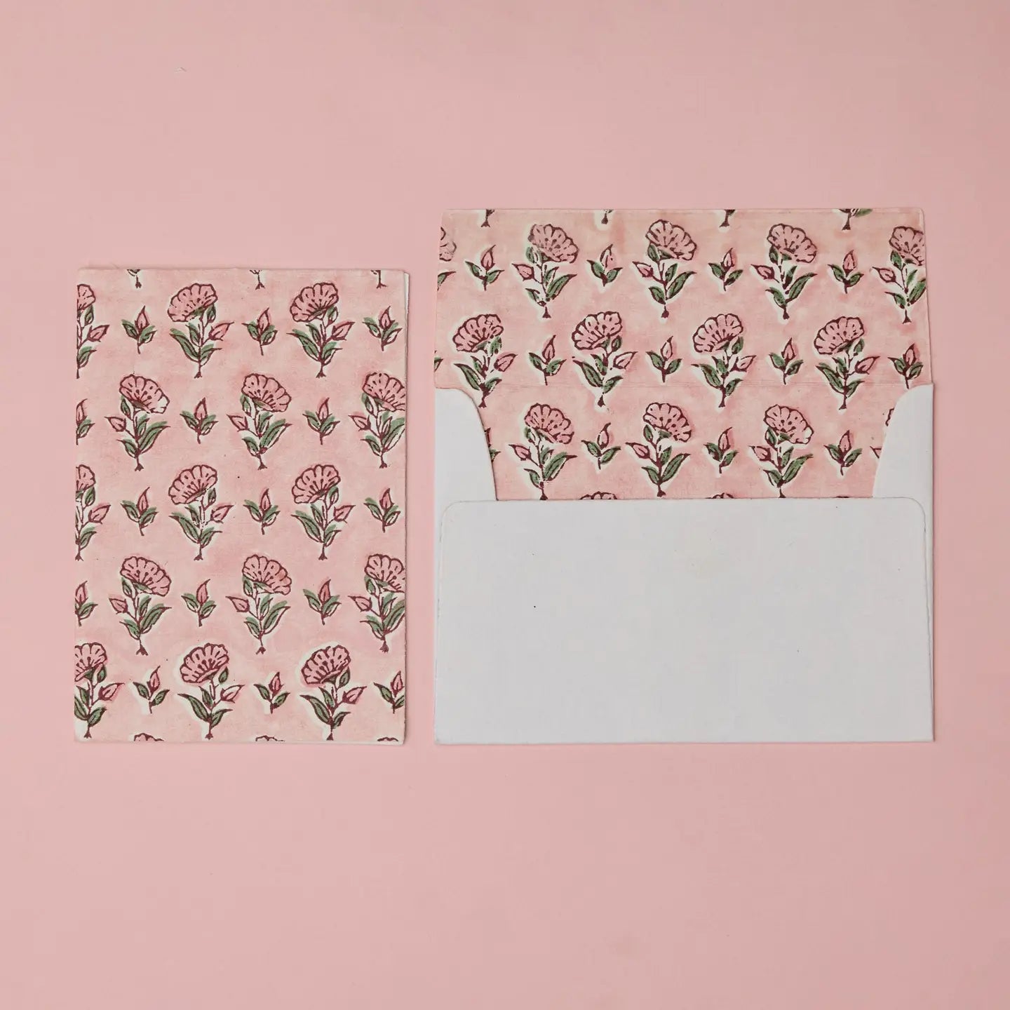 Hand Block Printed Greeting Card - Ditsy Floral Blush - Precious Sparkle
