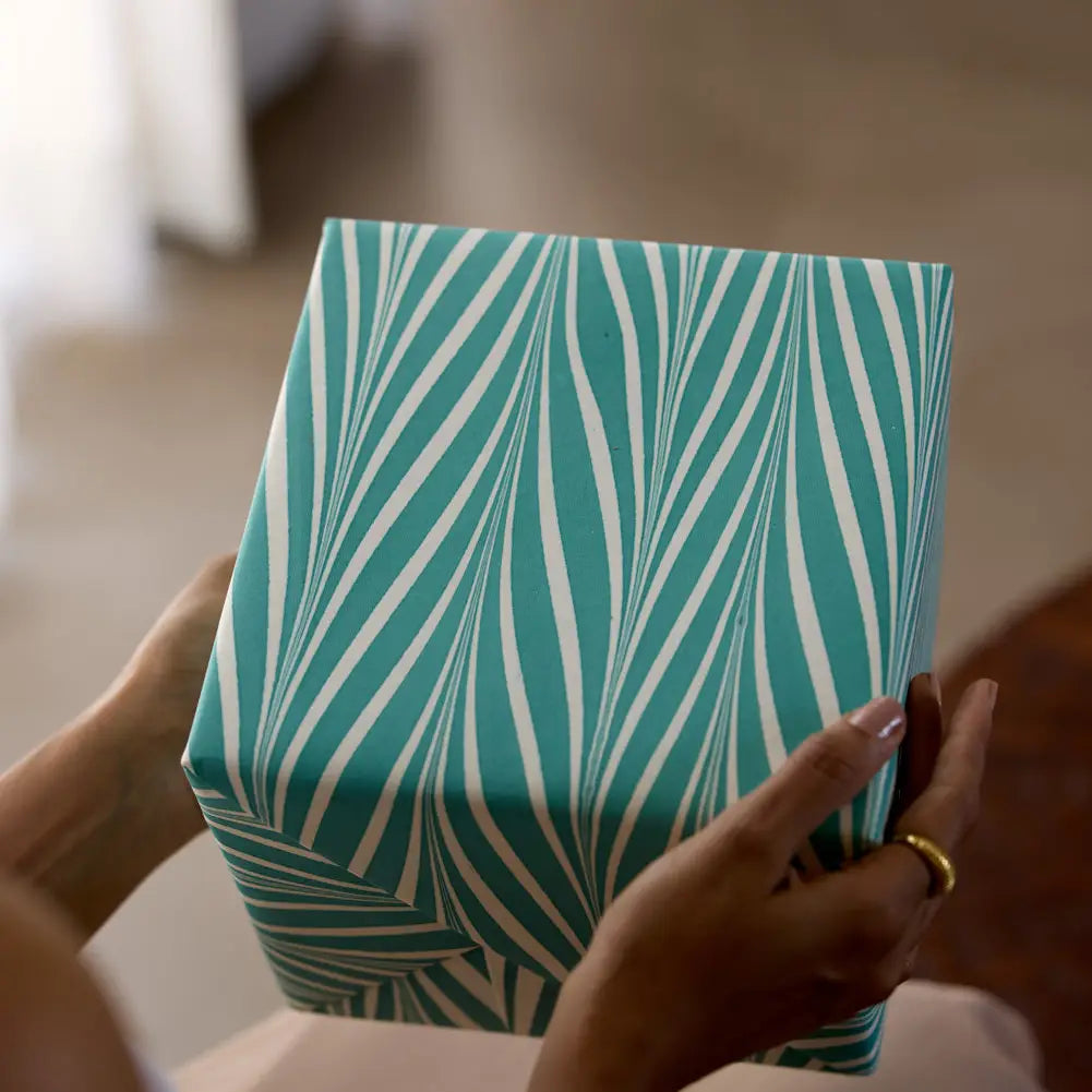 Paper Mirchi Hand Marbled Wrapping Paper - Candy Stripes Turquoise - Precious Sparkle