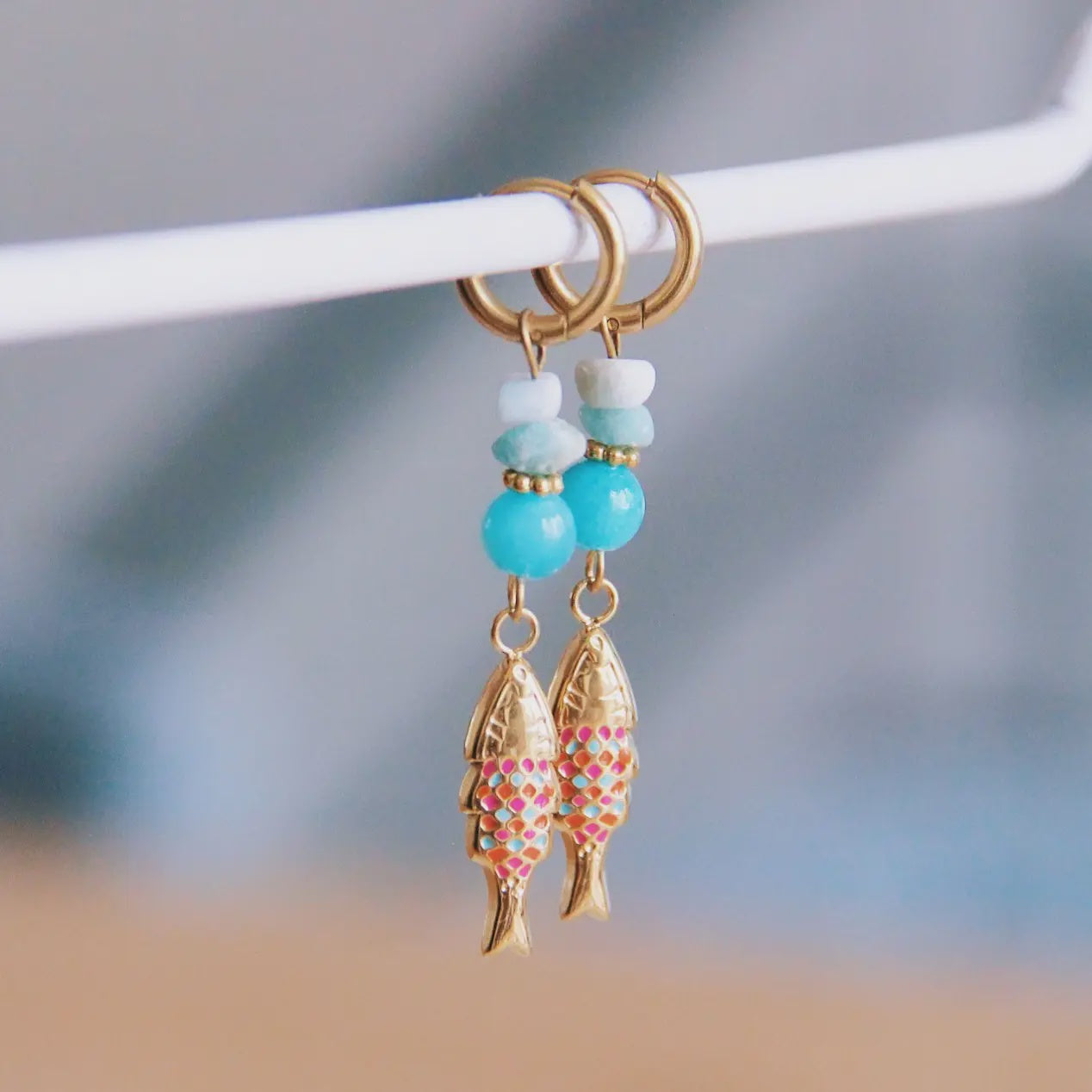 Bazou Fish Charm Hoop Earrings