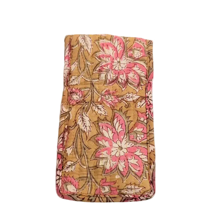 Mustard & Pink Floral Block Print Quilted Glasses Case - Precious Sparkle