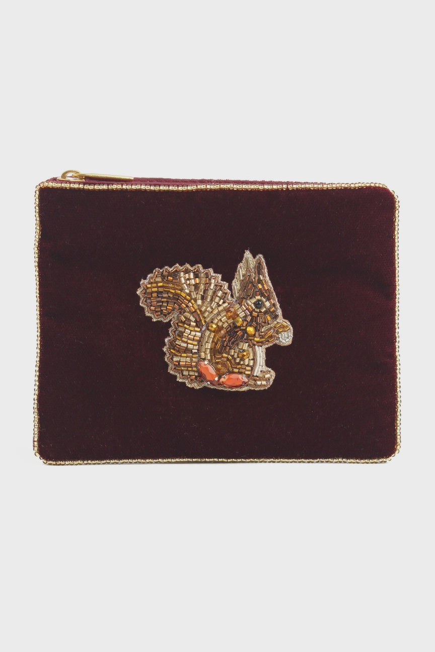 My Doris Burgundy Squirrel Small Velvet Pouch - Precious Sparkle