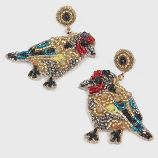 My Doris Beaded Goldfinch Small Bird Drop Earrings - Precious Sparkle