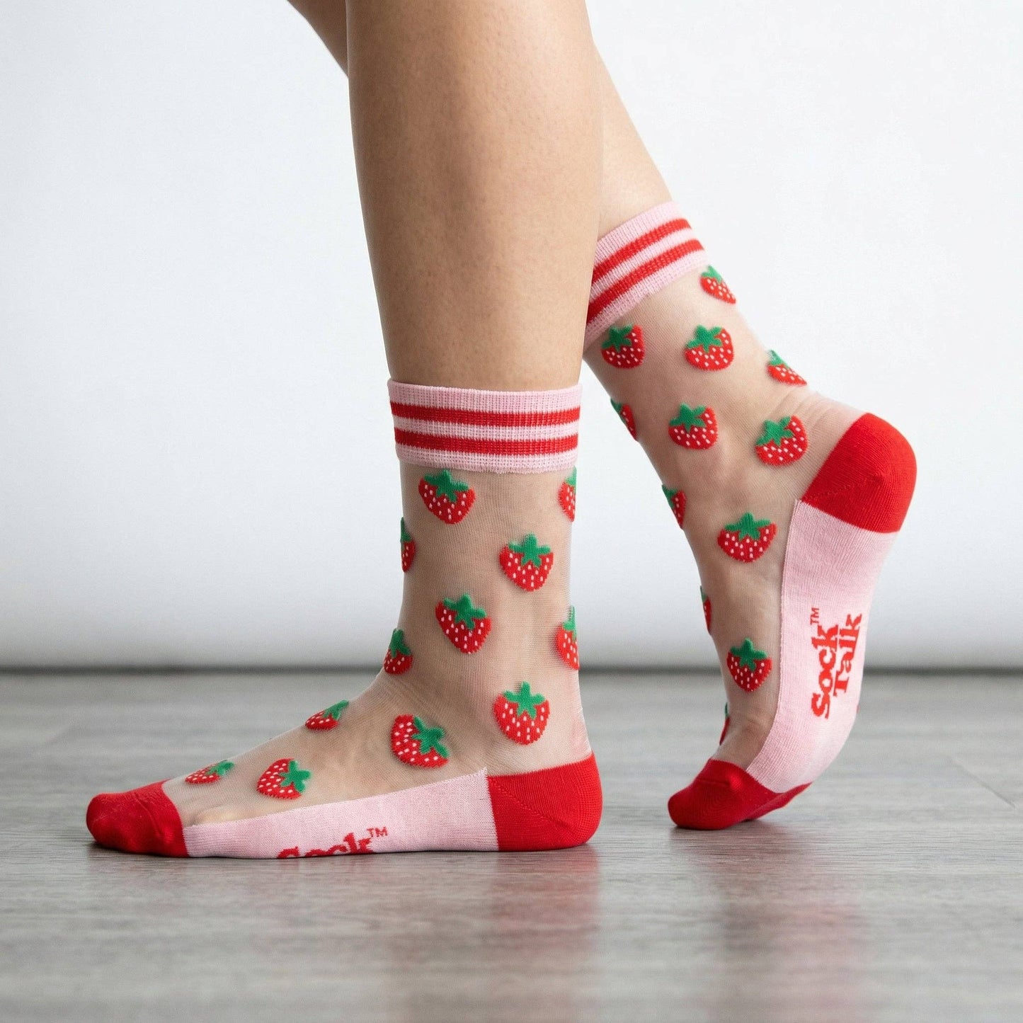 Sock Talk Strawberries Cotton Sheer Socks Red
