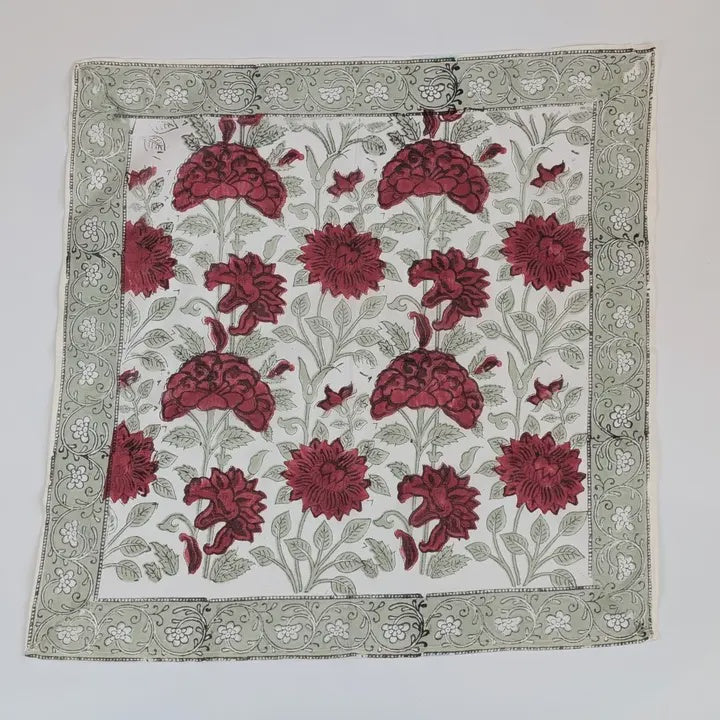 Red & Green Block Print Bandana Square Scarf